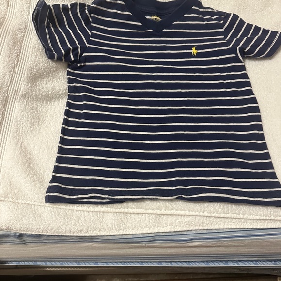 Ralph Lauren toddler boys Navy Striped Shirt size 4 logo short sleeve - Picture 1 of 4